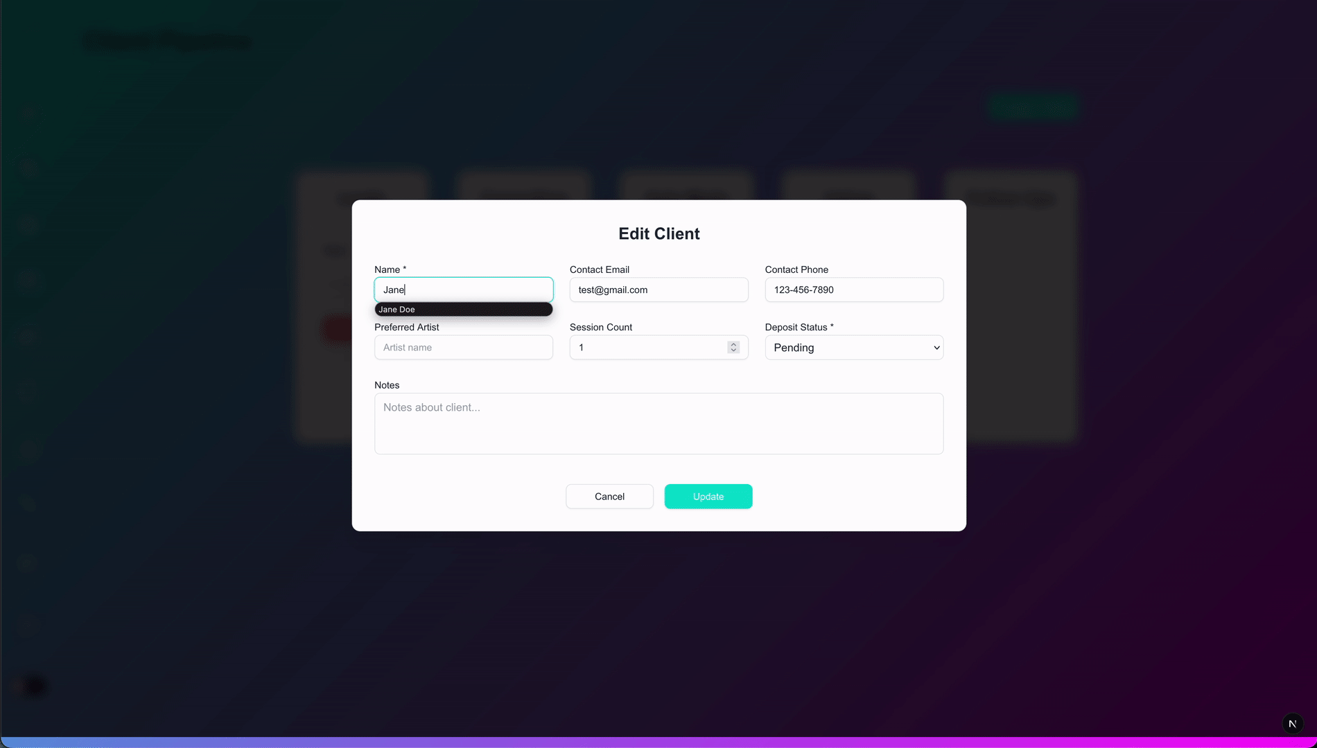 Editing client information with instant updates